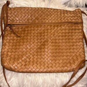 Vintage Bottega Veneta Large Intrecciato Leather Pouch Crossbody Bag, Camel